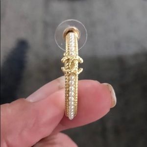 Authentic Chanel Pearl and Gold Hoop Earrings